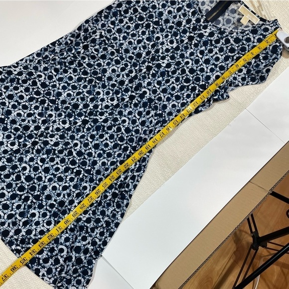 Michael Michael Kors Blue Circle Print A-Line Dress L | Cap Sleeve Gold Zip - Picture 12 of 13